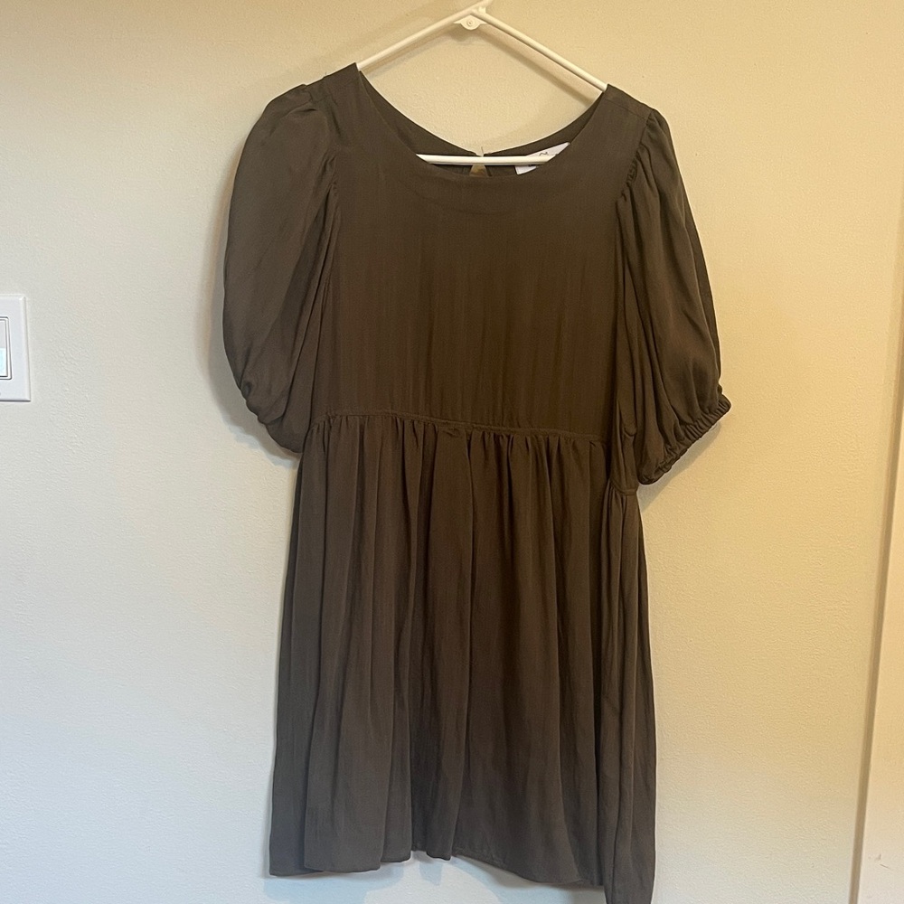 Carly Jean Los Angeles Olive Puff Sleeve Mini Dress